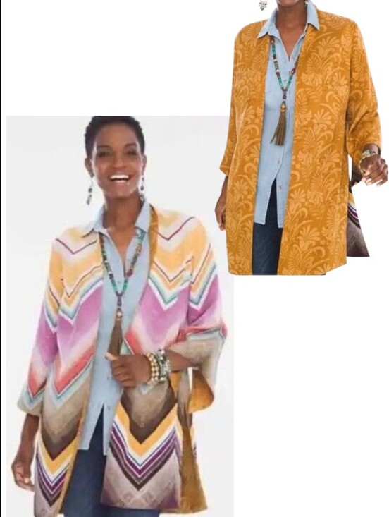 Chico's Jackets & Blazers - Chicos Reversible Kimono Duster Chevron Floral